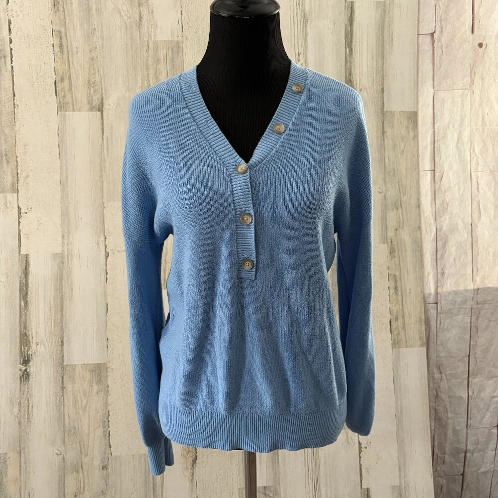 LOFT Women's Size Small Henley Sweater Blue Long Sleeve